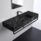 Wall Mounted Black Marble Design Ceramic Sink With Black Marble Design Towel Bar